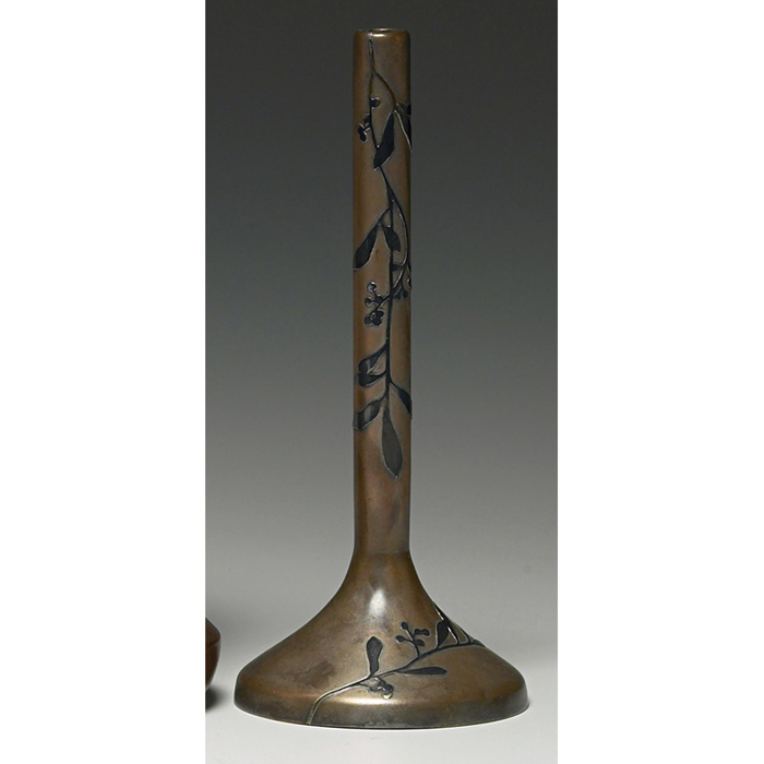 Appraisal: Heintz bud vase sterling on bronze applied leaf and berry