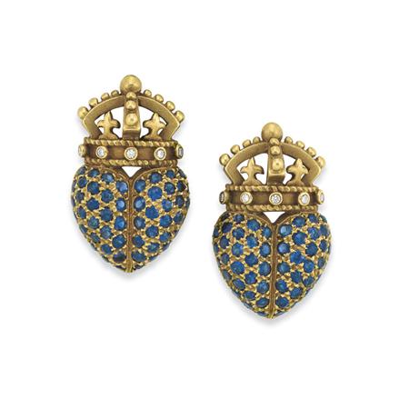 Appraisal: Pair of Gold Sapphire and Diamond Earclips Barry Kieselstein-Cord Estimate