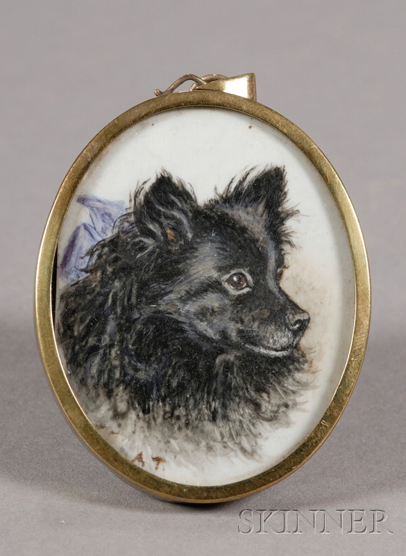 Appraisal: Portrait Miniature of a Black Dog with a Blue Bow