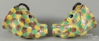 Appraisal: Pair of ox head porcelain stirrup cups '' h