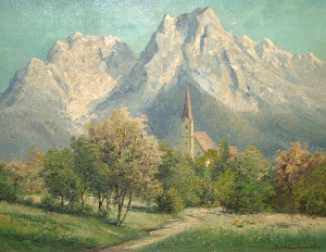 Appraisal: German Austrian School mid th century- Alpine landscape with a