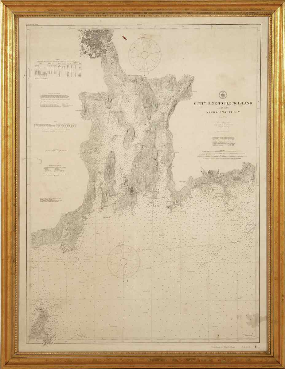 Appraisal: FRAMED NAUTICAL CHART Cuttyhunk to Block Island including Narragansett Bay