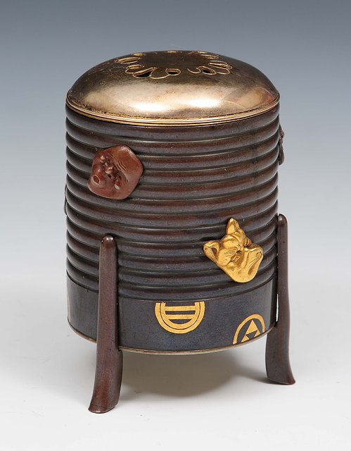 Appraisal: A Japanese bronze incense burner modelled as an armour boxMeiji