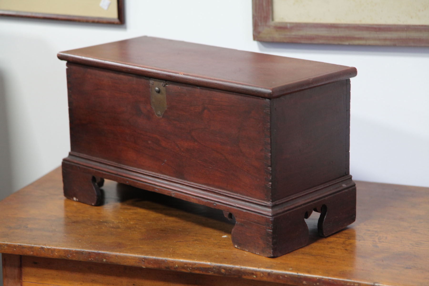 Appraisal: MINIATURE BLANKET CHEST American mid th century Walnut dovetailed blanket