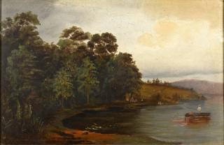 Appraisal: Hudson River School Fishing Lake Scene Hudson River School oil