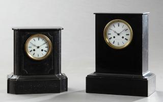 Appraisal: Two Clocks- A Black Slate example time and strike retailed