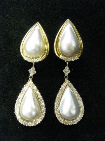 Appraisal: Diamond Pearl Earrings each with two mabe pearls and diamonds