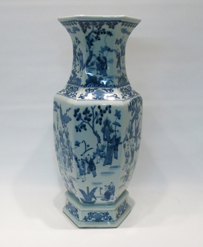 Appraisal: CHINESE BLUE AND WHITE PORCELAIN KANGXI STYLE VASE of hexagonal