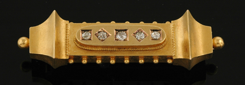 Appraisal: A Victorian diamond bar brooch Circa The ct gold bar