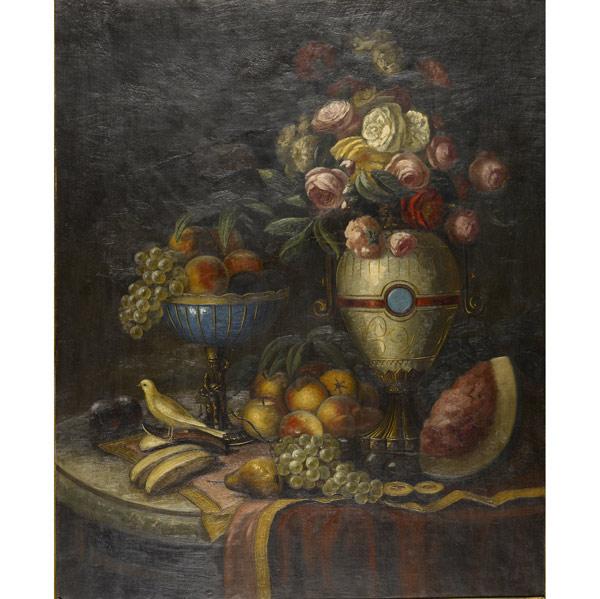 Appraisal: European untitled still life th C oil on canvas framed