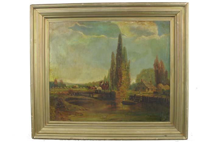 Appraisal: M SCHWARZ OIL ON CANVAS dated Autumn landscape with log