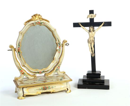 Appraisal: TWO ITEMS European th century Wooden crucifix with ivory figure