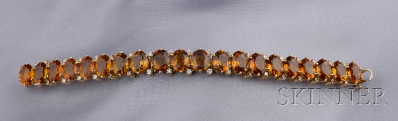 Appraisal: kt Gold Citrine and Diamond Bracelet prong-set with twenty cushion-cut