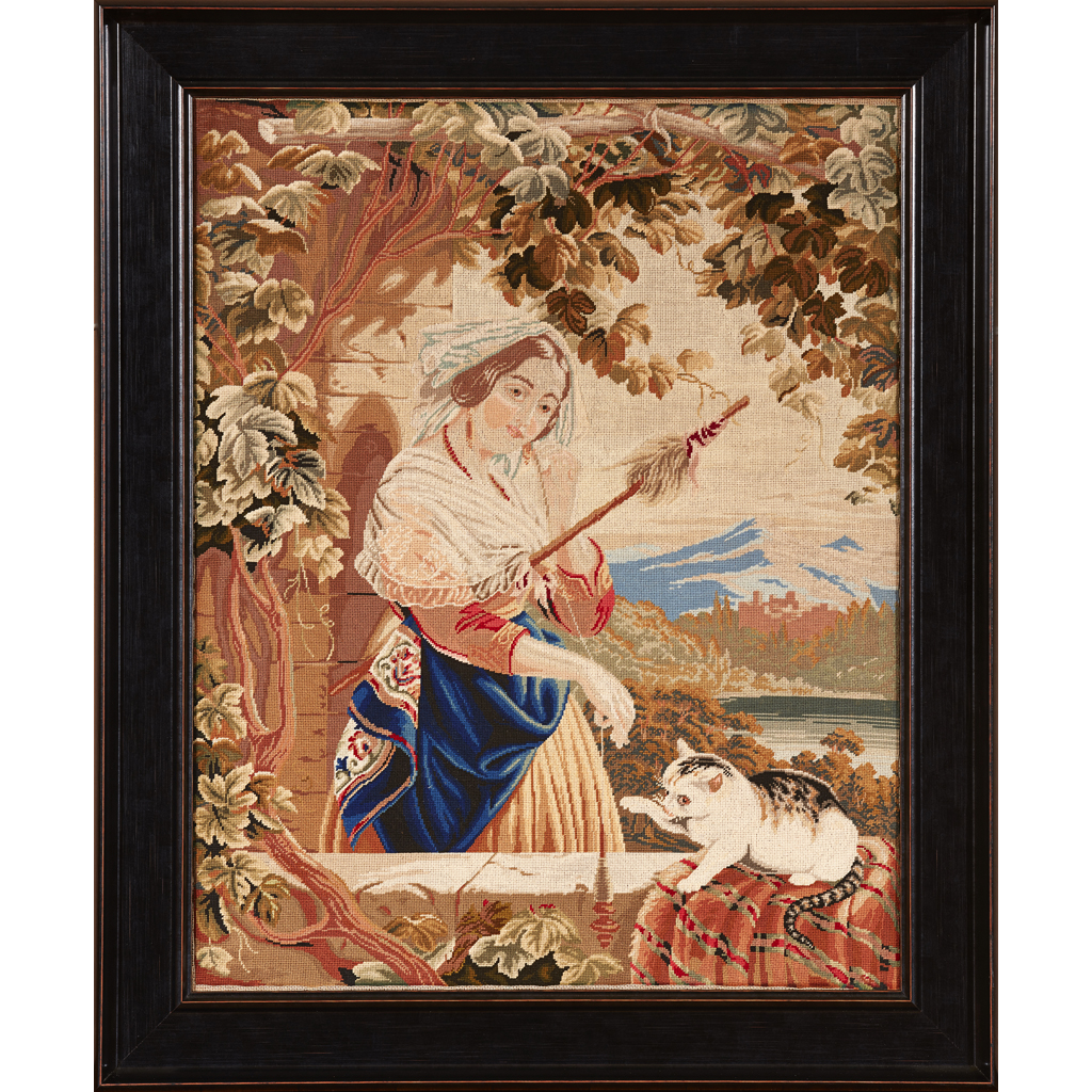 Appraisal: ENGLISH SCHOOL BERLIN WOOLWORK PANEL DATED depicting a young girl