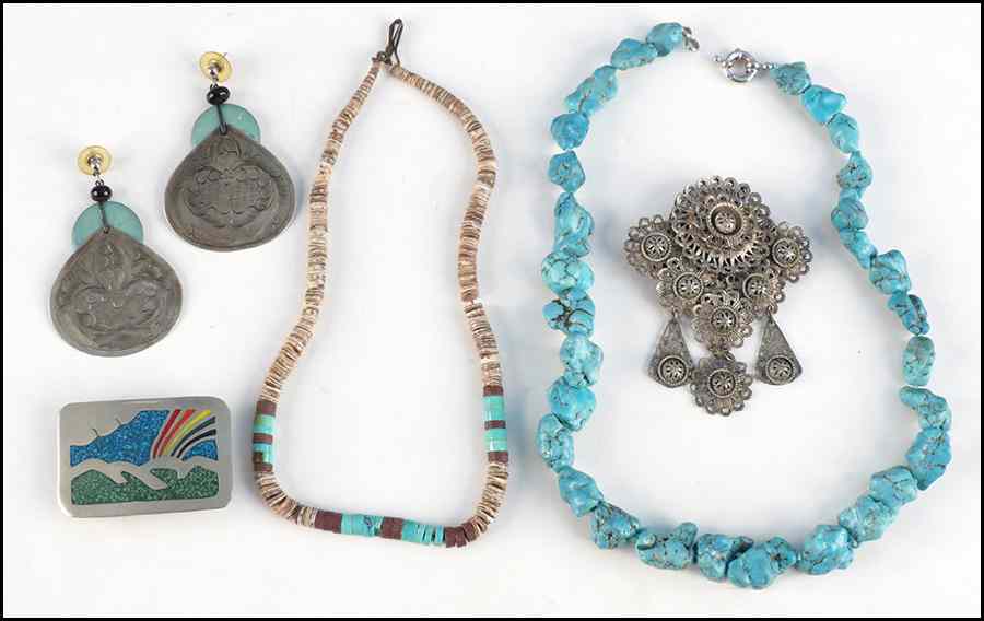 Appraisal: TURQUOISE NUGGET NECKLACE Together with a turquoise and shell necklace