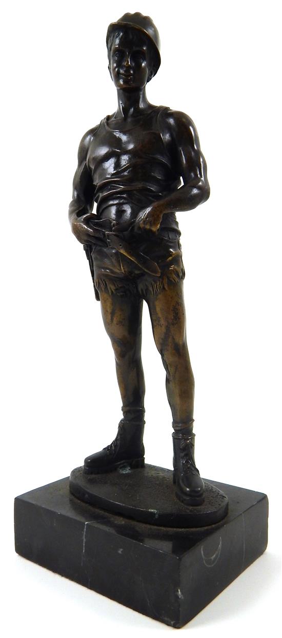 Appraisal: th C bronze sculpture of construction worker in boots and