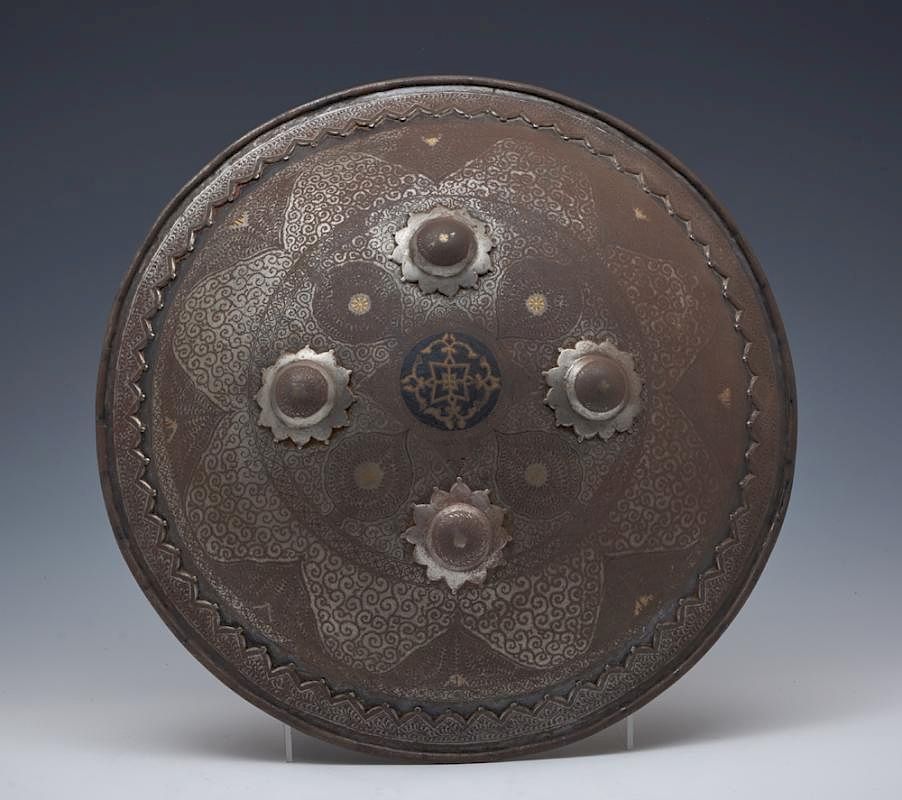 Appraisal: Middle Eastern sipar bronze shield etched and gilt detail Middle