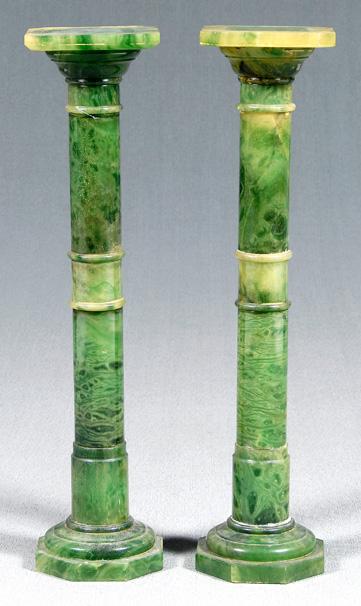 Appraisal: Pair jade-colored pedestals marble or alabaster with varnished surface each