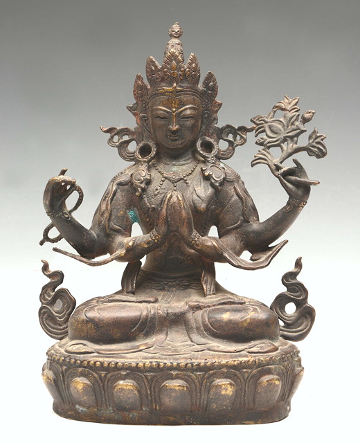 Appraisal: A SINO-TIBETAN BRONZE MODEL OF AMITAYUS seated upon a lotus