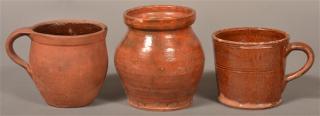 Appraisal: Pieces of th Century Glazed Redware Three Pieces of th