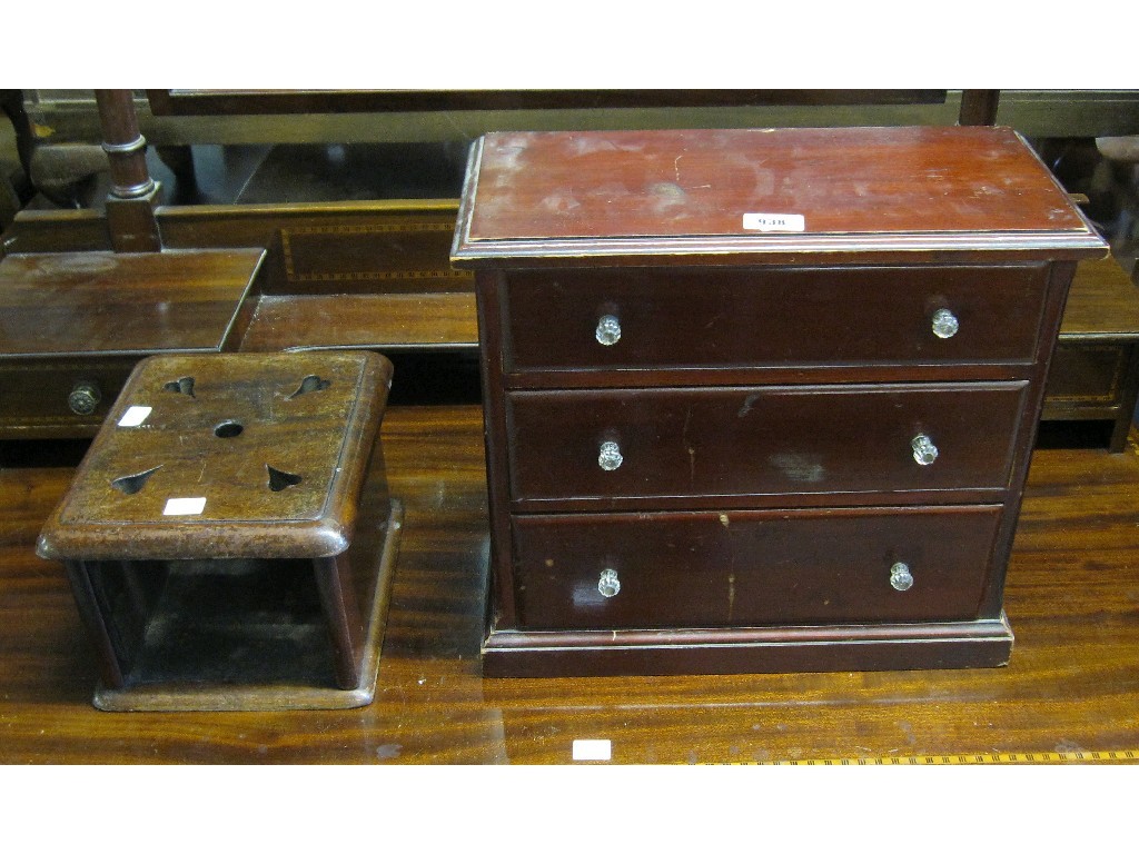 Appraisal: Lot comprising miniature three drawer chest and a box