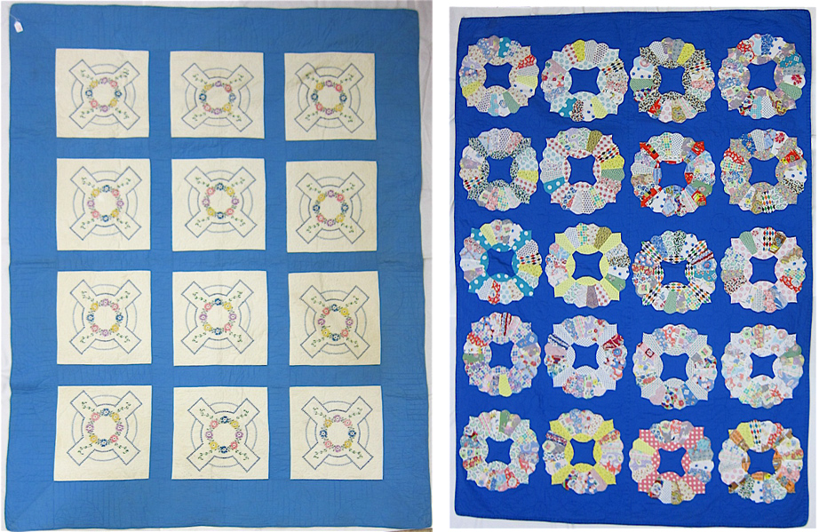 Appraisal: TWO AMERICAN HAND STITCHED COTTON QUILTS Wagon Wheel modified pattern