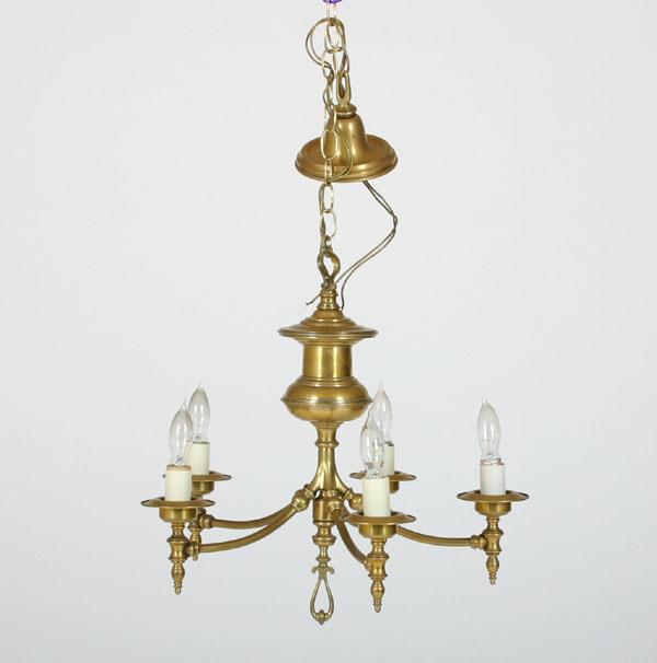 Appraisal: Brass -light chandelier turned body and curved arms H x