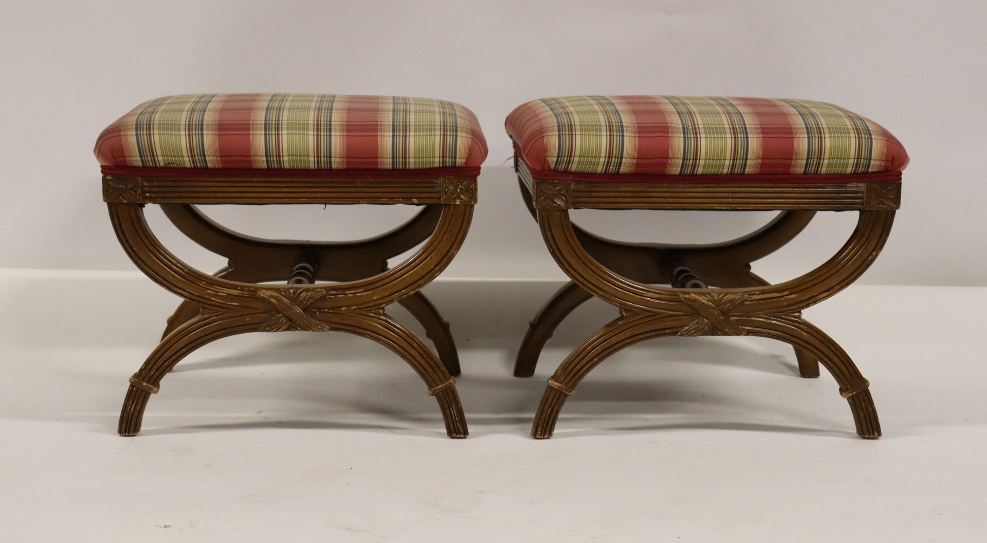 Appraisal: A VINTAGE PAIR OF NEOCLASSICAL STYLE UPHOLSTERED Benches A nice