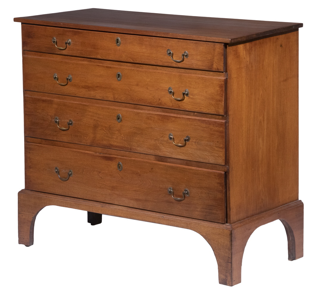 Appraisal: HEPPLEWHITE CHERRY CHEST American Four Drawer Chest early th c