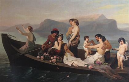 Appraisal: CONTINENTAL SCHOOL th century WOMEN AND CHILDREN IN BOAT ALLEGORY