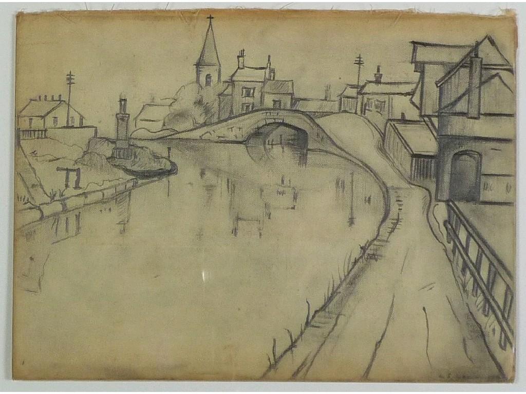 Appraisal: ATTRIBUTED TO L S LOWRY - PENCIL DRAWING ON BOARD'Canal