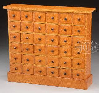 Appraisal: FINE TIGER MAPLE -DRAWER APOTHECARY CHEST American This nicely constructed