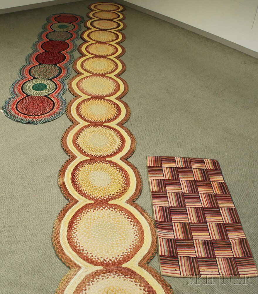 Appraisal: Two Braided Runners and a Geometric Hooked Rug th th