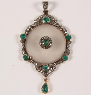 Appraisal: K DIAMOND EMERALD AND BERG CRYSTAL PENDANT K YELLOW GOLD