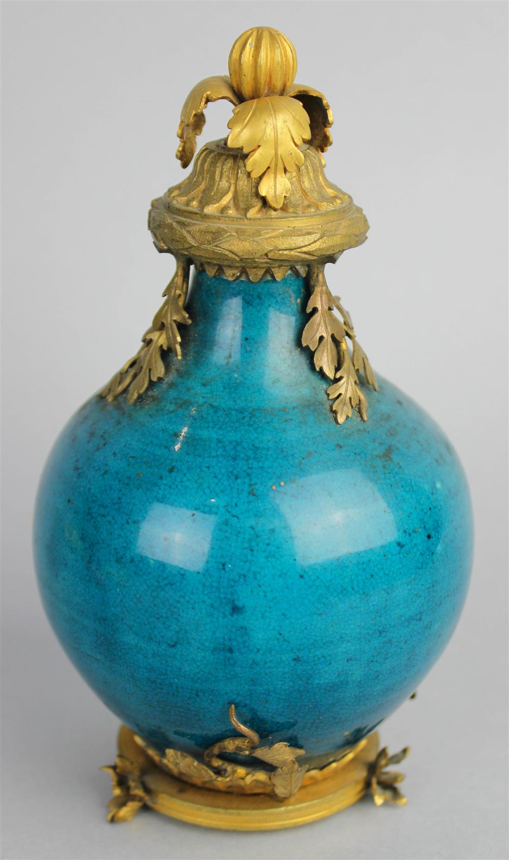 Appraisal: FRENCH GILT-BRONZE MOUNTED CHINESE TURQUOISE-GLAZE VASE TH CENTURY the bottle