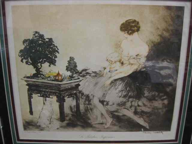 Appraisal: Louis Icart Print ''Le Jardin Japonais'' mother daughter looking at