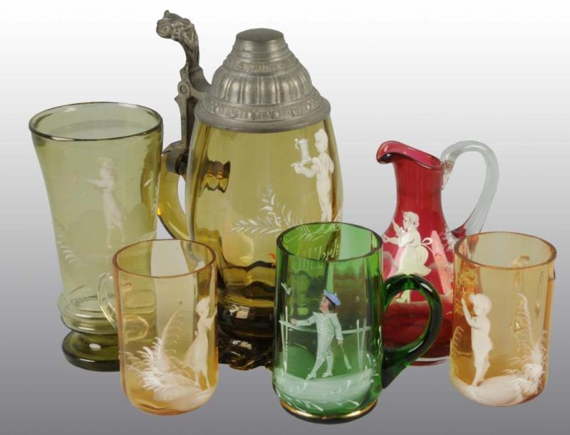 Appraisal: Lot of Pieces of Mary Gregory Colored Glass Description Includes