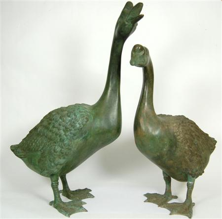 Appraisal: PAIR OF BRONZE FIGURES OF GEESE OF RECENT MANUFACTURE cm