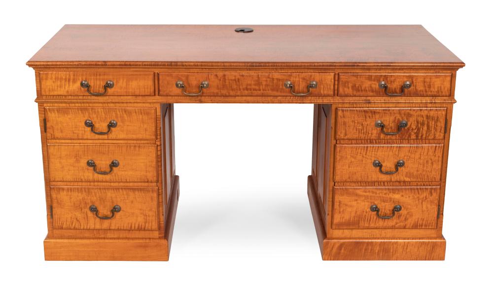 Appraisal: ELDRED WHEELER-STYLE PEDESTAL DESK th Century Stamped Mark T Emirzain