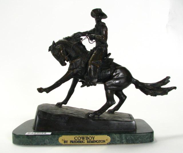 Appraisal: Frederic Remington Recast Bronze 'Cowboy' on marble plinth '' long