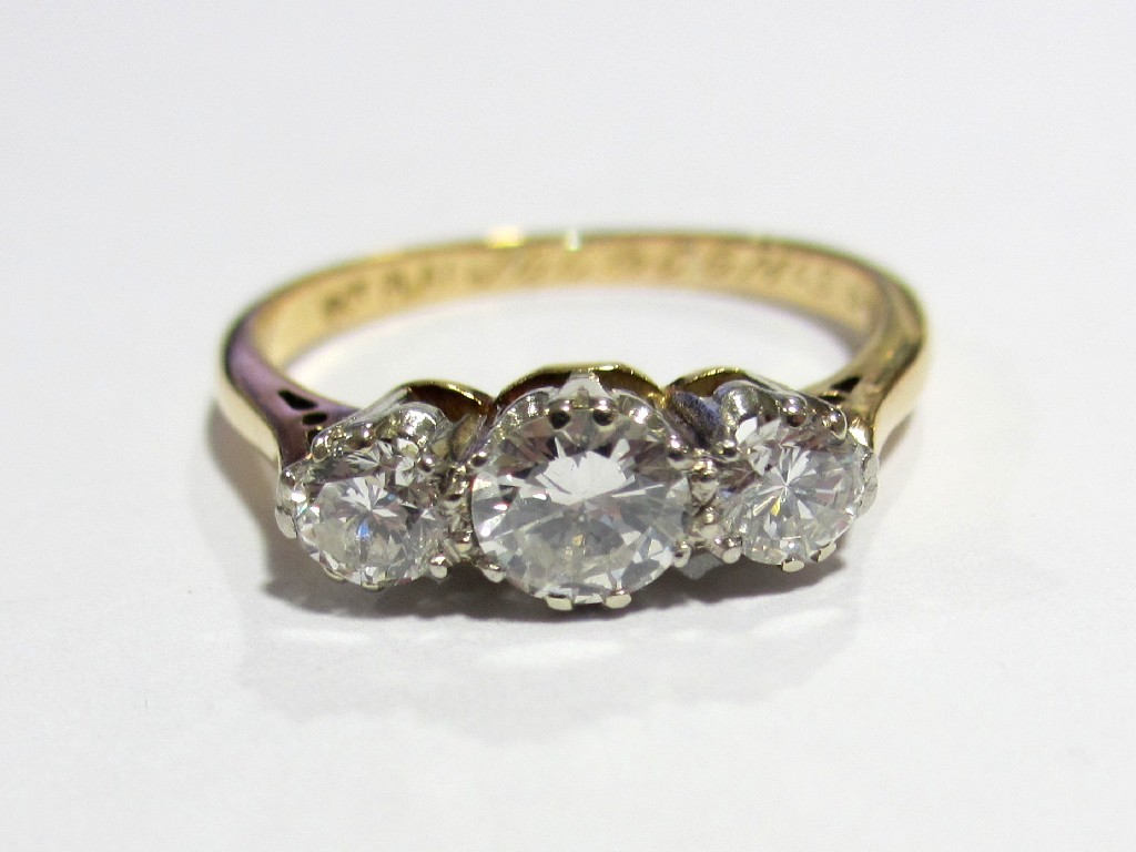 Appraisal: An eighteen carat gold and platinum diamond three stone ring