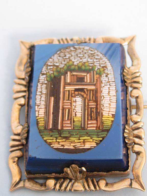 Appraisal: A micro mosaic Brooch depicting a ruined arch in rectangular