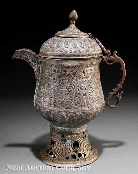 Appraisal: A Middle Eastern Copper Ewer Converted to an Oil Lamp