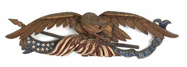 Appraisal: Peter Libbey carved and painted eagle plaque spread winged and