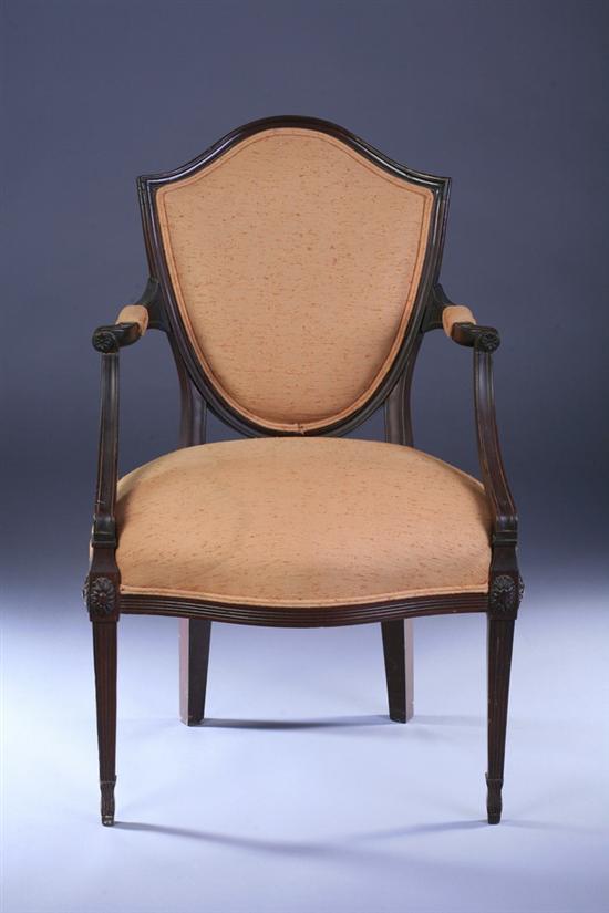 Appraisal: NEOCLASSICAL STYLE MAHOGANY SHIELD-BACK ARMCHAIR early th century with gold