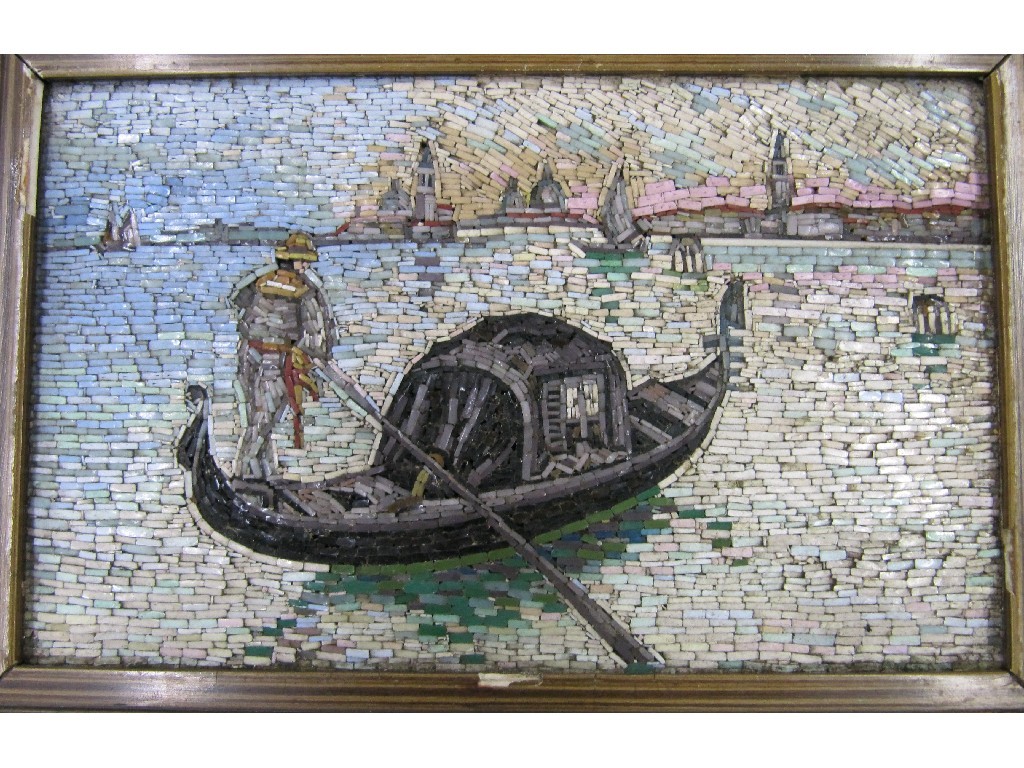 Appraisal: Framed micromosaic plaque depicting a gondolier in gilt frame x