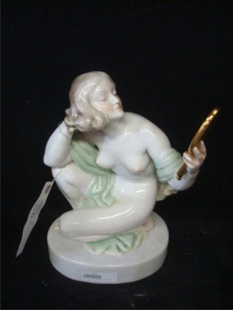 Appraisal: HEREND Porcelain Figure of a Girl Using Mirror Large figure