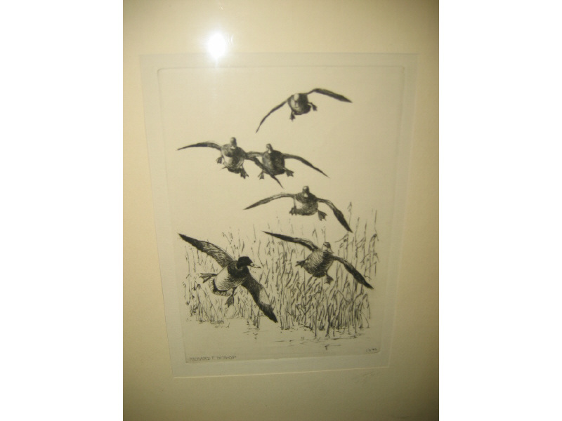 Appraisal: RICHARD E BISHOP AMERICAN - Ducks in flight etching signed