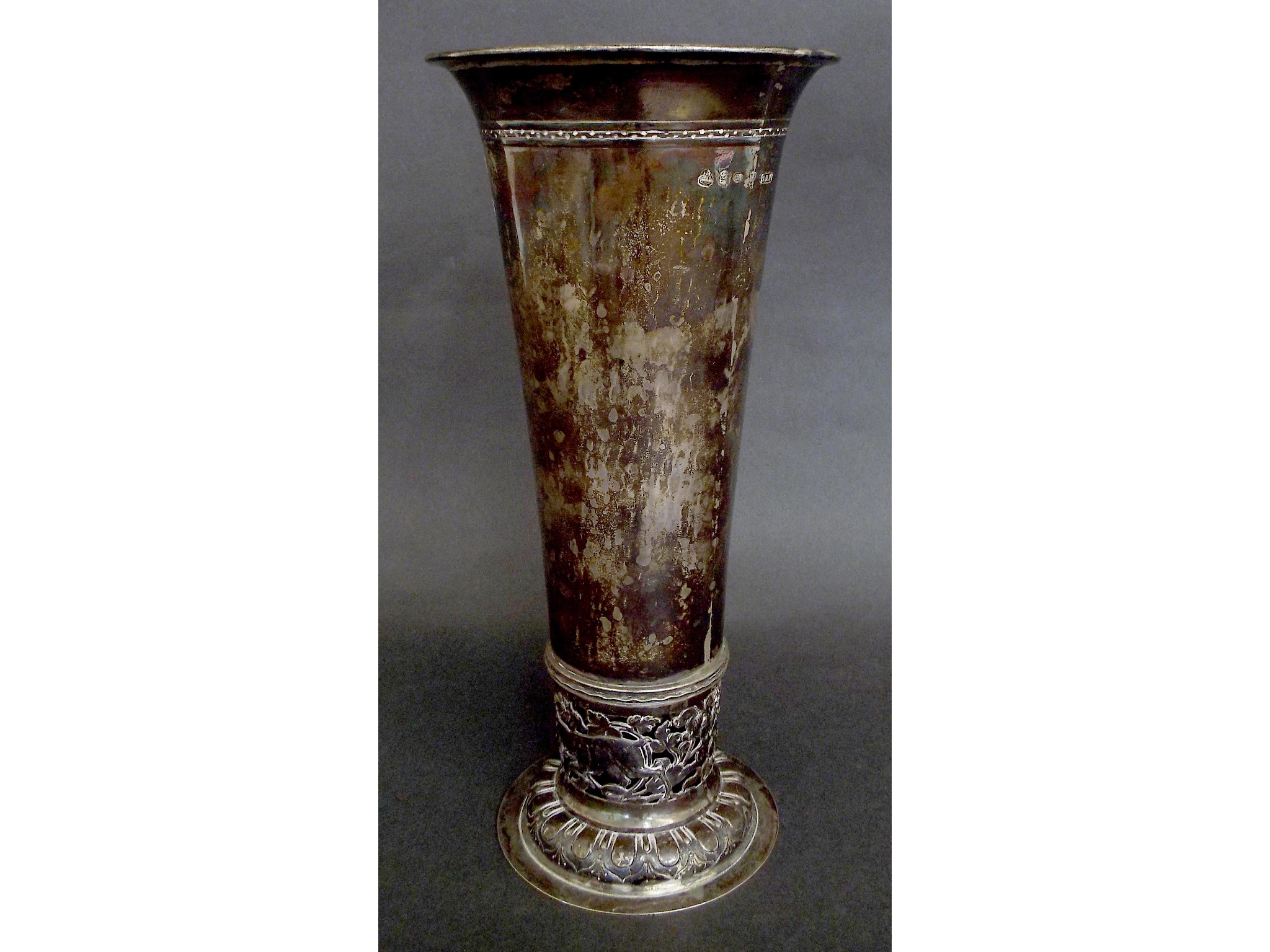 Appraisal: German Hanau silver tapered vase the foot rim pierced with