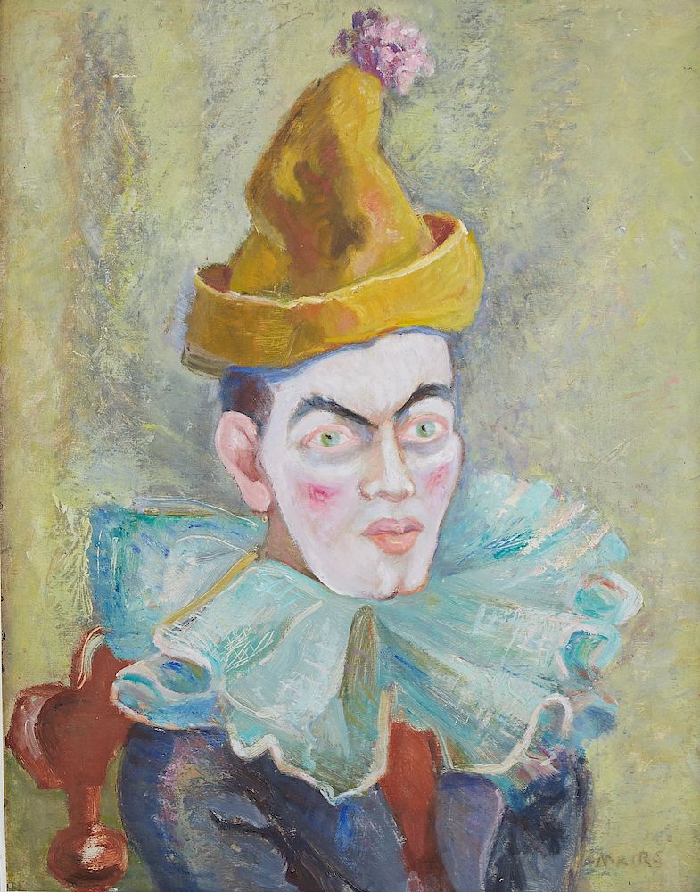 Appraisal: Clara Mairs Clown Portrait Oil on Board Clara Mairs -